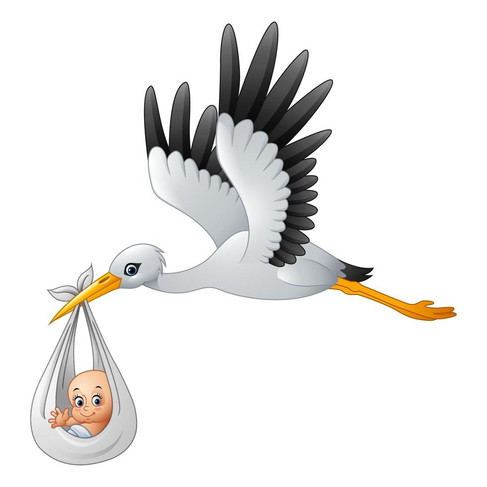 Cartoon-Storch mit Baby vektor