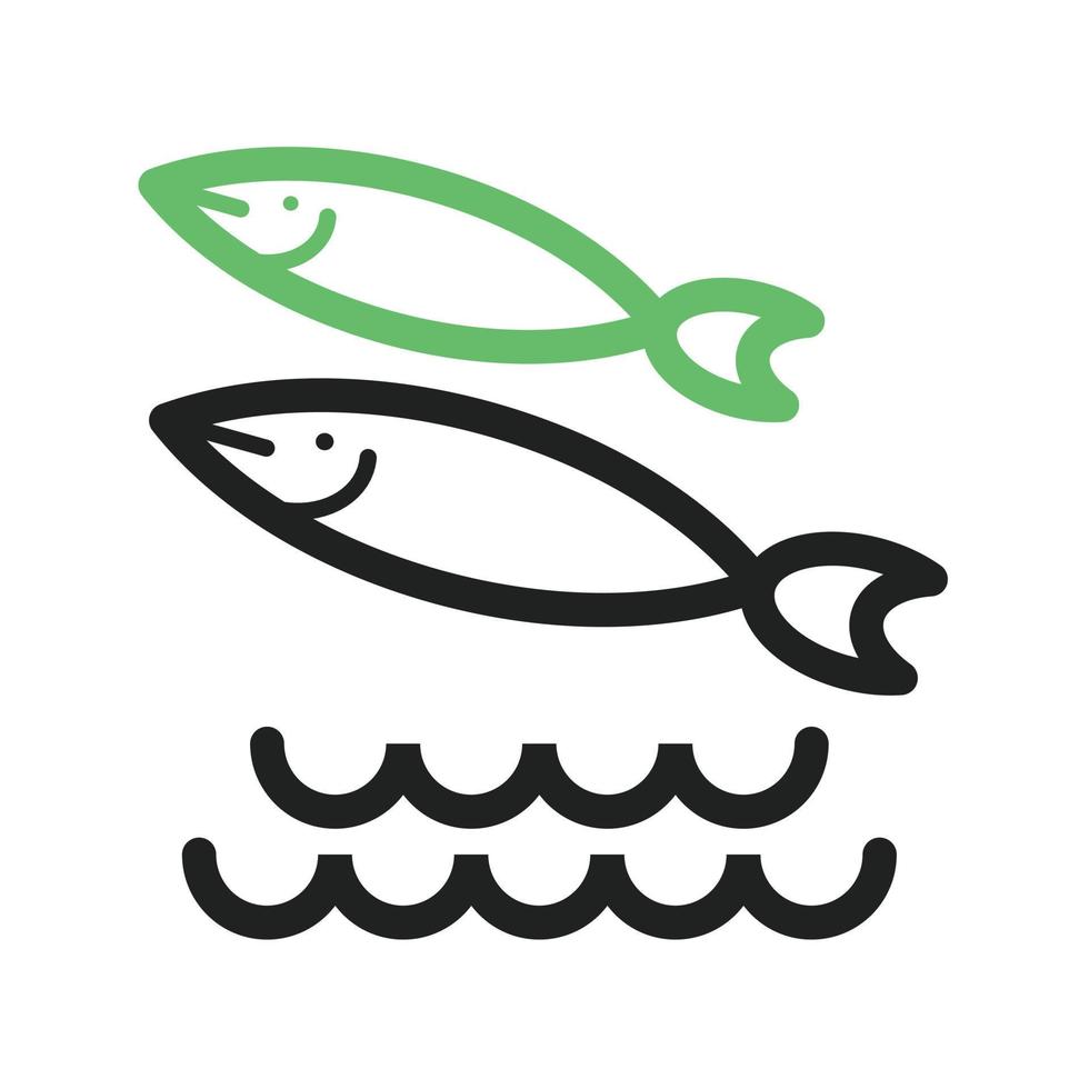 Fische schwimmen in der Wasserlinie grünes und schwarzes Symbol vektor