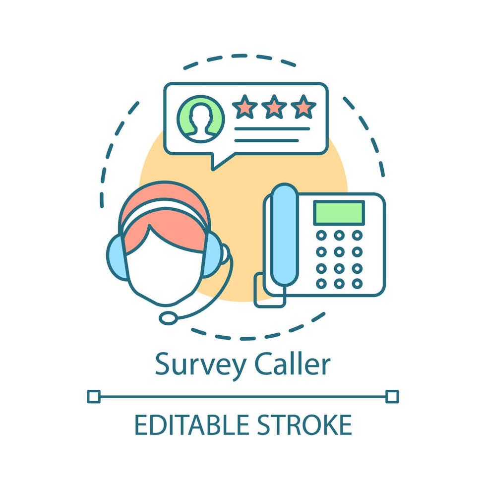 Symbol für das Konzept des Umfrageanrufers. call-center-agent idee dünne linie illustration. Betreiber mit Headset. Kundendienstleiter. automatisierte telefonische Umfragen. Vektor isoliert Umrisszeichnung. editierbarer Strich