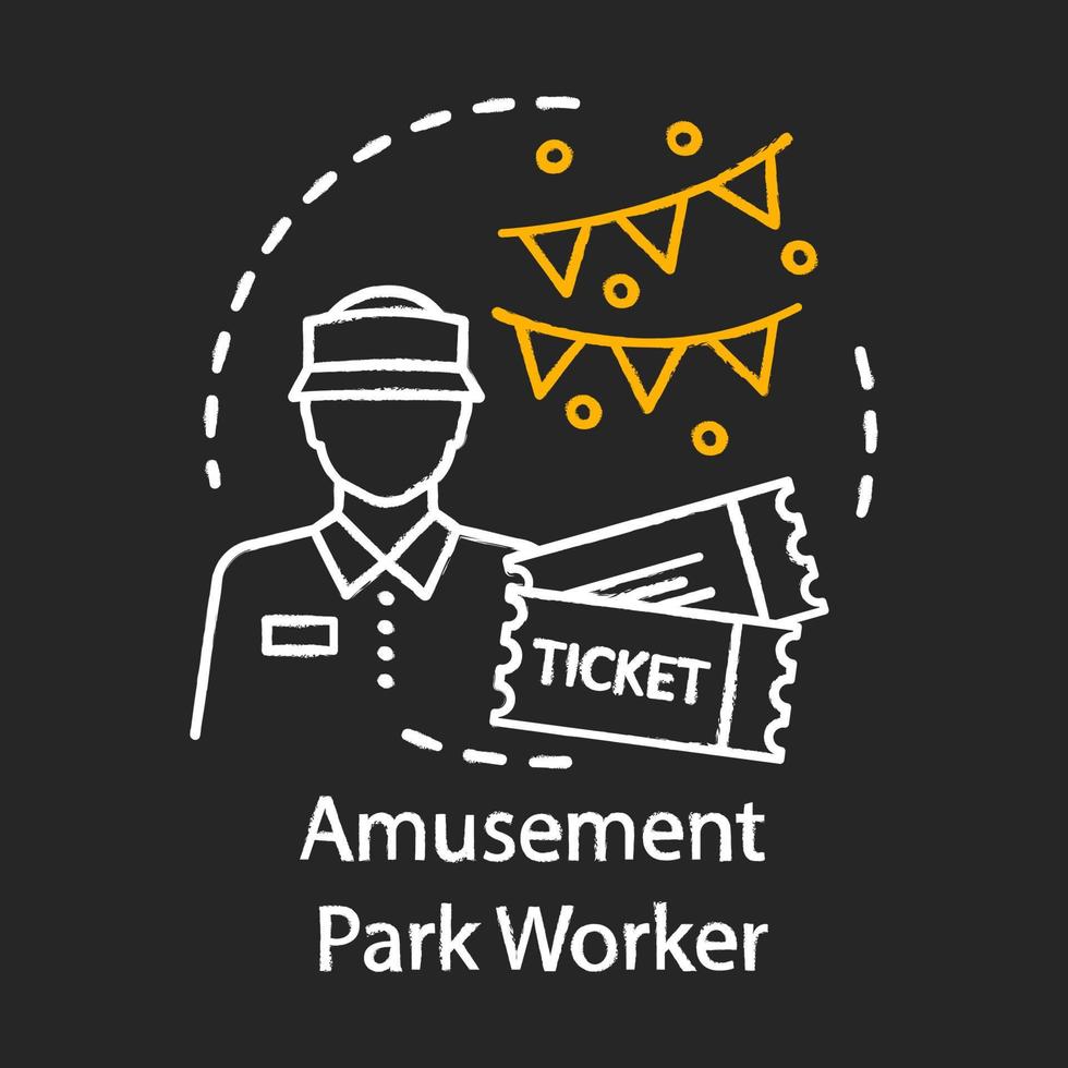 Vergnügungspark-Arbeiter-Kreide-Symbol. Nebenjob im Sommer. vorübergehende Beschäftigung. Einstiegsjob. Ticketprüfer. Freizeitparkpersonal, Personal. isolierte vektortafelillustration vektor