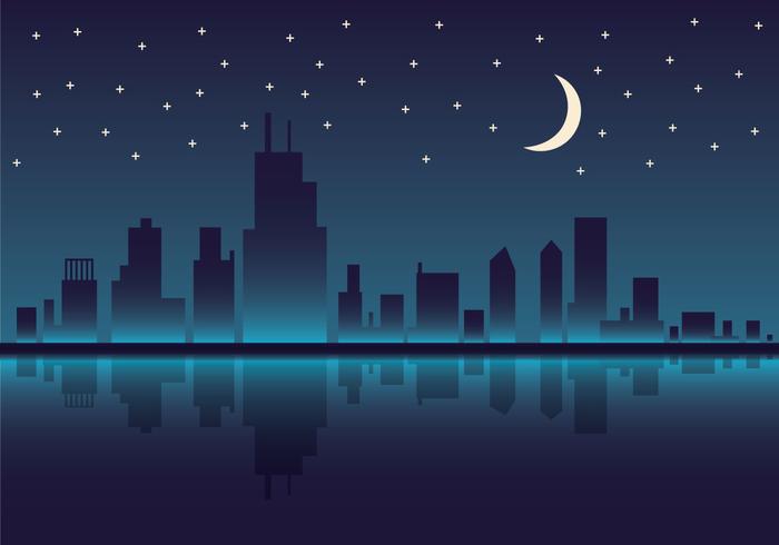 Gratis Chicago Skyline Night Vector Illustration