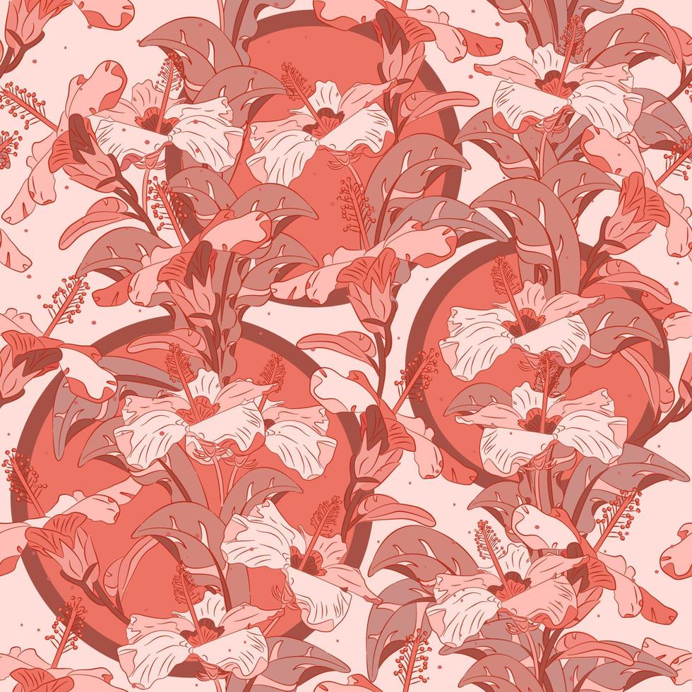 blommigt monokromt hibiskus arrangerat mönster med en dekorativ känsla. sömlösa mönster. perfekt för skrotbokning, presentpapper, tapeter, produktdesignprojekt. ytmönster design - vektor