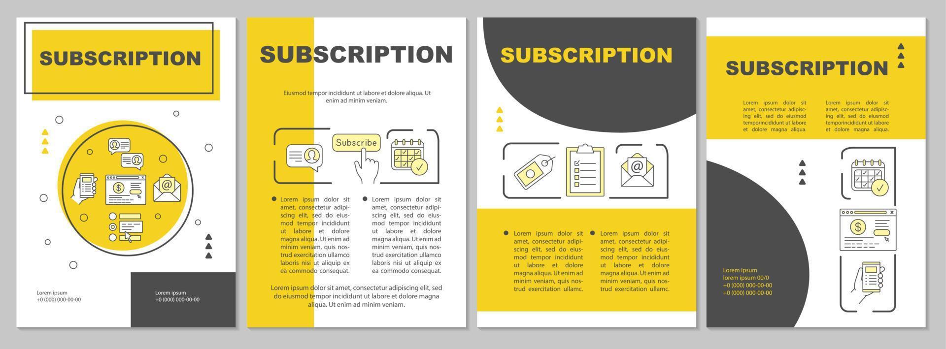 Layout der Vorlage für die Abonnementbroschüre. flyer, broschüre, broschürendruckdesign mit linearen illustrationen. Newsletter bekommen. Vektorseitenlayouts für Zeitschriften, Geschäftsberichte, Werbeplakate vektor