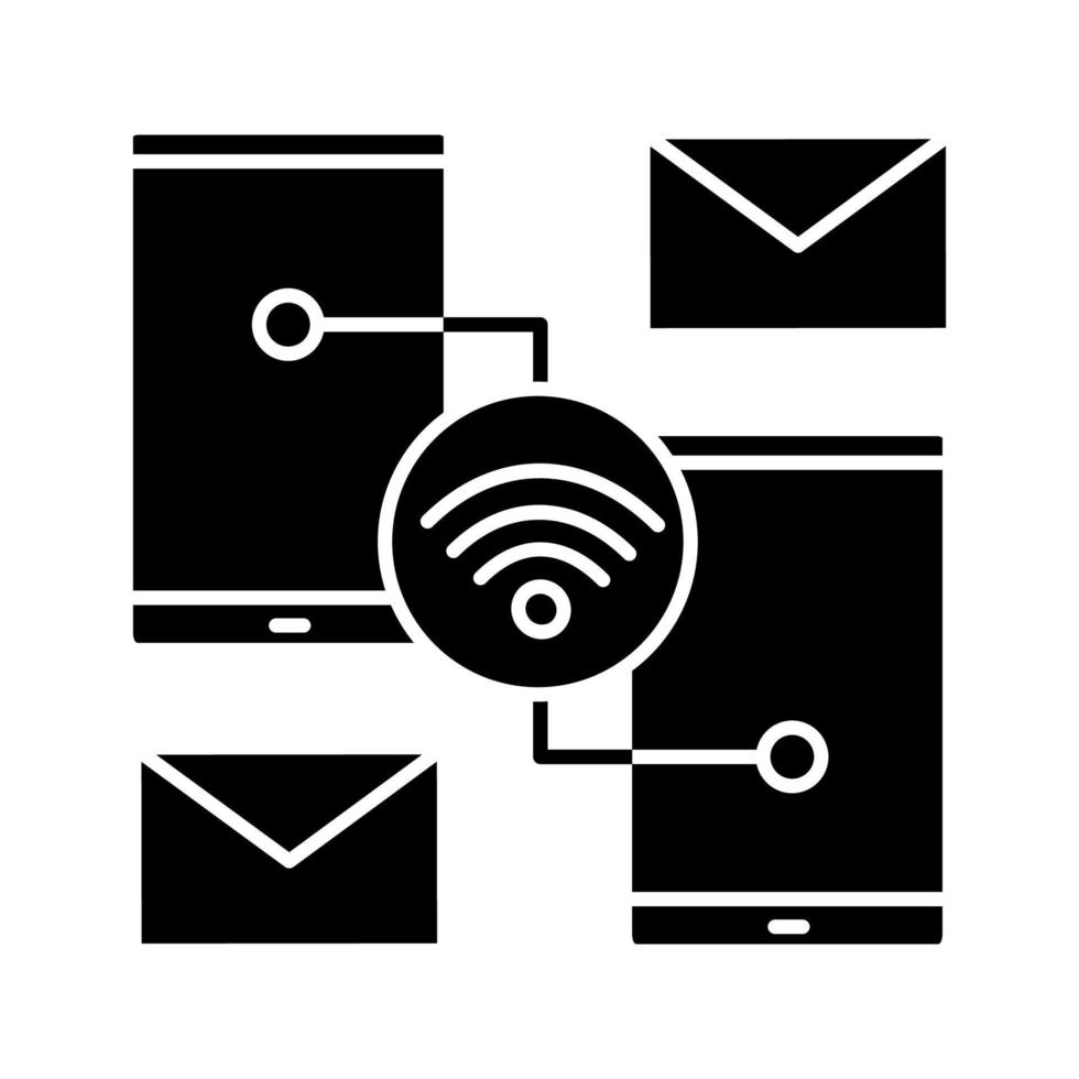 Chat-Glyphe-Symbol. WLAN-Signal. Email schicken. Internetverbindung. Silhouettensymbol. negativer Raum. vektor isolierte illustration