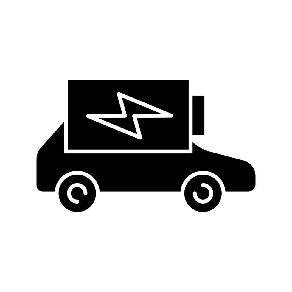 Glyphen-Symbol zum Laden der Batterie von Elektroautos. Ladezustandsanzeige für Autobatterien. umweltfreundliches auto. Silhouettensymbol. negativer Raum. vektor isolierte illustration