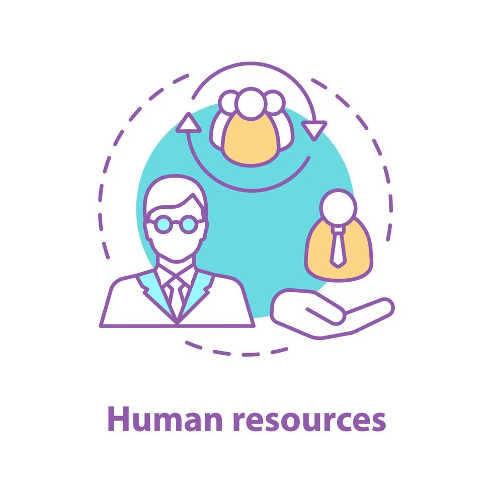 Symbol für das Konzept der Humanressourcen. beschäftigungsidee dünne linienillustration. einstellen. HR-Management. Rekrutierung. Vektor isoliert Umrisszeichnung