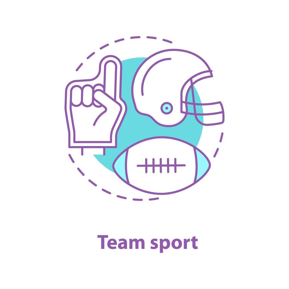 American-Football-Konzept-Symbol. mannschaftssportidee dünne linie illustration. Helm, Ball, Schaumfinger. Vektor isoliert Umrisszeichnung