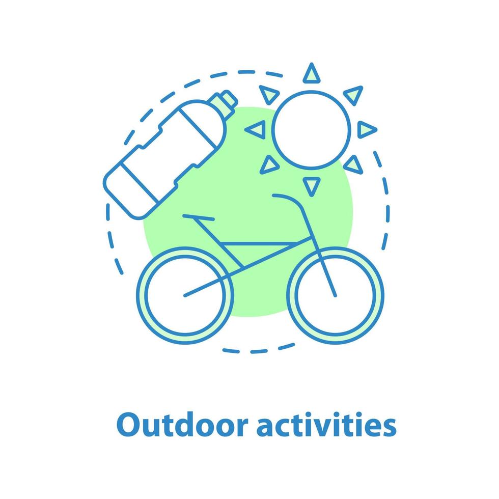 Symbol für das Fahrradkonzept. Fahrradtourismus Idee dünne Linie Abbildung. Outdoor-Aktivitäten. Vektor isolierte Umrisszeichnung