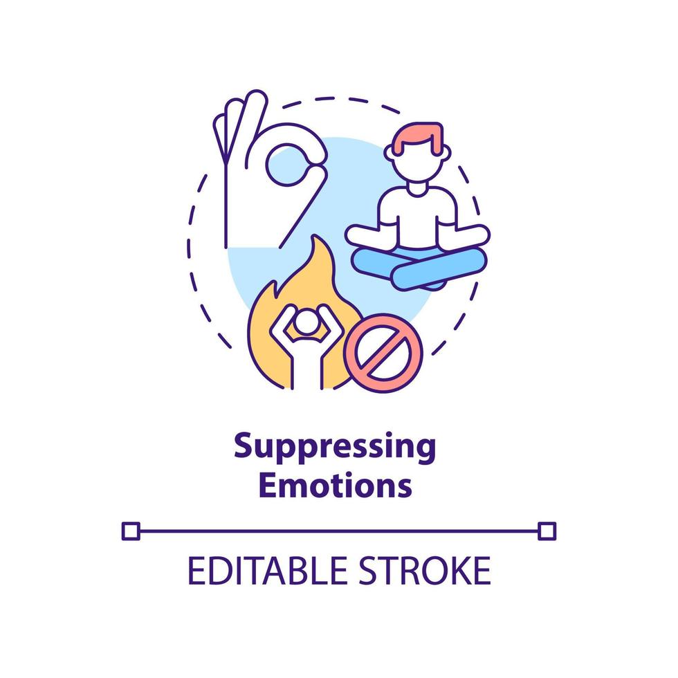 Symbol für das Konzept der Unterdrückung von Emotionen. Impression-Management-Technik abstrakte Idee dünne Linie Illustration. isolierte Umrisszeichnung. editierbarer Strich. vektor