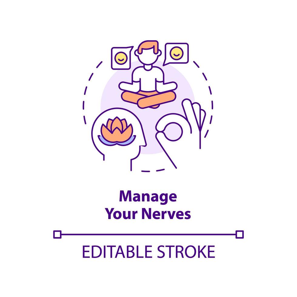 Verwalten Sie Ihr Nervenkonzept-Symbol. Ängste und Sorgen überwinden. Schritt zur Ausstrahlung abstrakte Idee dünne Linie Illustration. isolierte Umrisszeichnung. editierbarer Strich. vektor