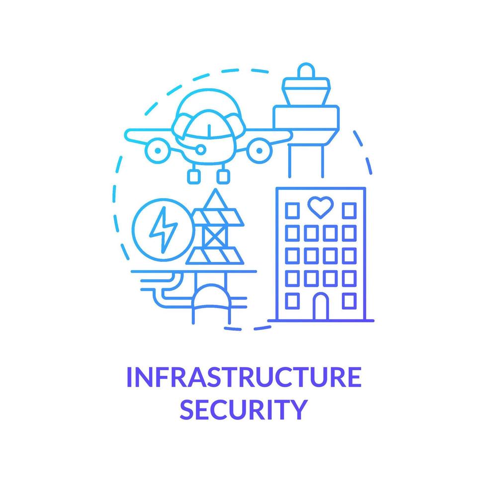 Symbol für das blaue Verlaufskonzept der Infrastruktursicherheit. Kommunikationssicherheit. Dimension der nationalen Sicherheit abstrakte Idee dünne Linie Illustration. isolierte Umrisszeichnung. vektor