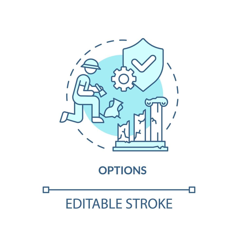 Optionen türkisfarbenes Konzeptsymbol. Wählen Sie den Reservierungsweg. Erbe Erhaltungsprozess abstrakte Idee dünne Linie Illustration. isolierte Umrisszeichnung. editierbarer Strich. vektor
