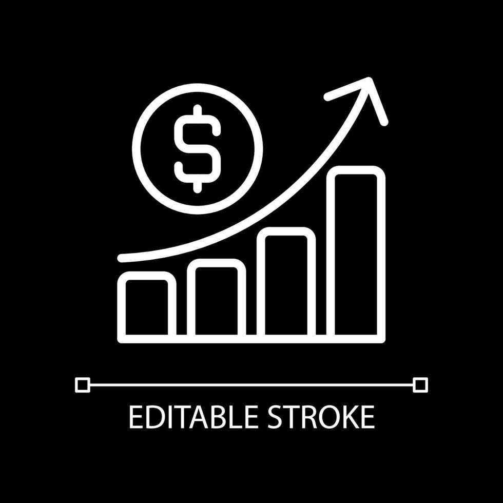 affärsvinst pixel perfekt vit linjär ikon för mörkt tema. ekonomiska resultat. ekonomisk utvärdering. tunn linje illustration. isolerad symbol för nattläge. redigerbar linje. vektor