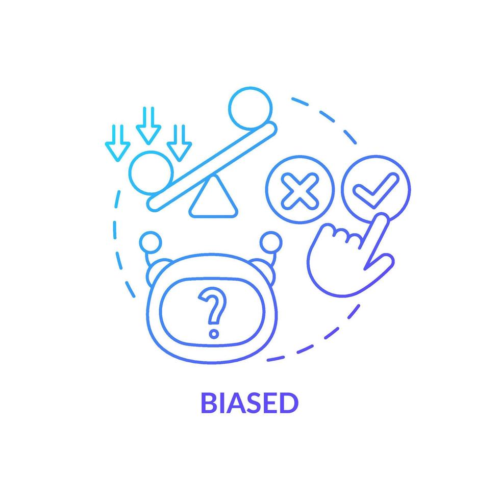 Symbol für das Konzept des voreingenommenen blauen Farbverlaufs. Entscheidung fällen. künstliche Intelligenz. Nachteil der abstrakten Idee des maschinellen Lernens, dünne Linie Illustration. isolierte Umrisszeichnung. vektor