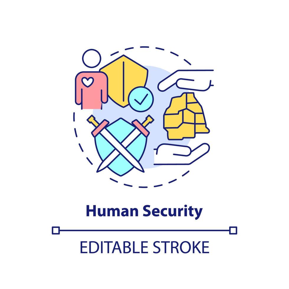 Symbol für das Konzept der menschlichen Sicherheit. Internationale Sicherheit. Maß für die Entwicklung der Gesellschaft abstrakte Idee dünne Linie Illustration. isolierte Umrisszeichnung. editierbarer Strich. vektor