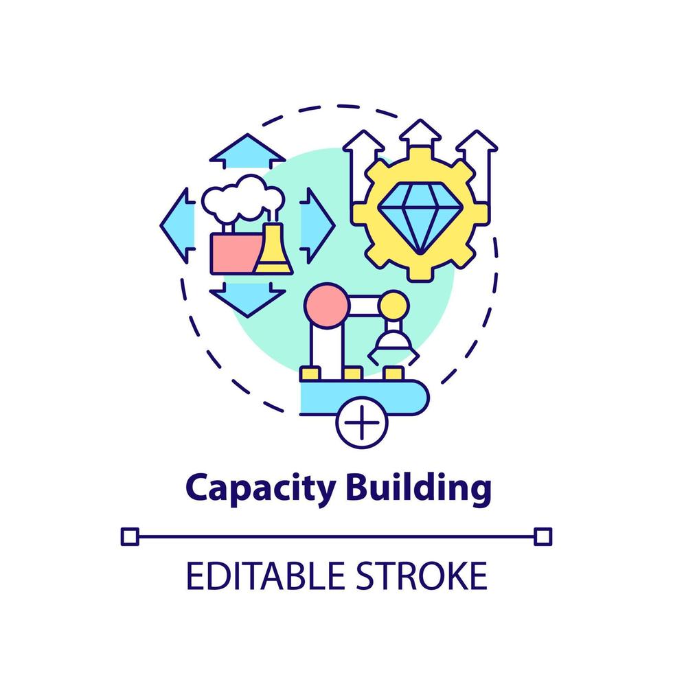 Symbol für das Konzept des Kapazitätsaufbaus. Anlagenentwicklung. abstrakte Idee der internationalen Zusammenarbeit, dünne Linie Illustration. isolierte Umrisszeichnung. editierbarer Strich. vektor