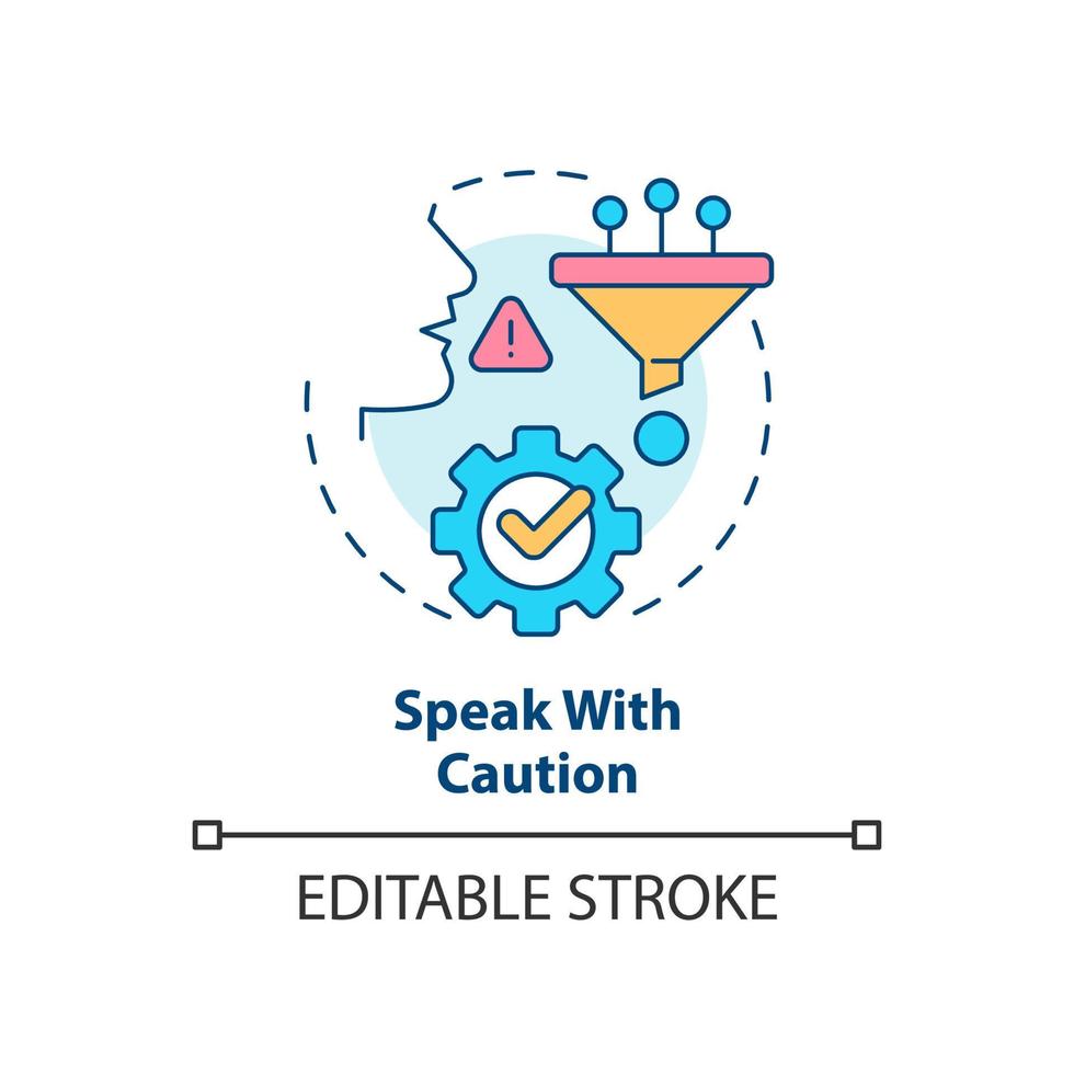 tala med försiktighet konceptikon. sinne kroppsspråk. grundläggande etikettregel abstrakt idé tunn linje illustration. isolerade konturritning. redigerbar linje. vektor