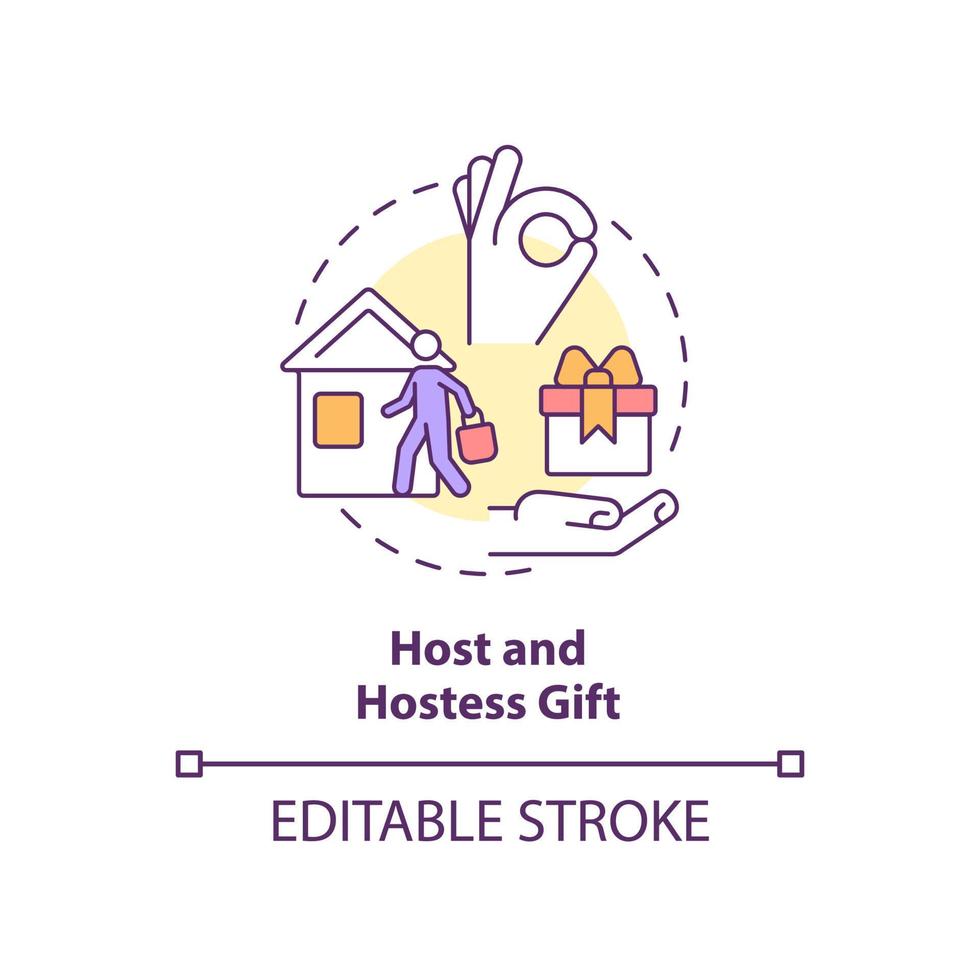 värd och värdinna gåva koncept ikon. ta med present till middagen. social etikett abstrakt idé tunn linje illustration. isolerade konturritning. redigerbar linje. vektor