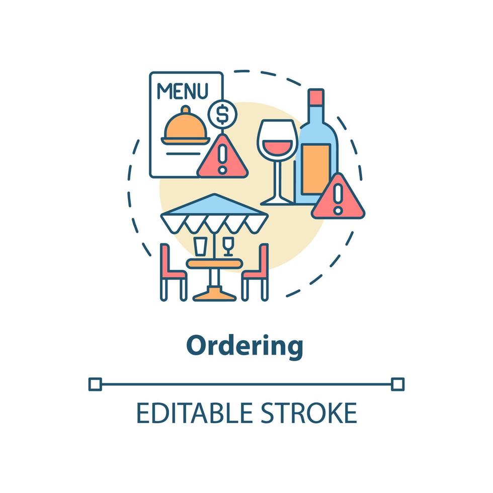 Symbol für das Bestellkonzept. Tischmanieren. Essregeln. Restaurant-Etikette abstrakte Idee dünne Linie Illustration. isolierte Umrisszeichnung. editierbarer Strich. vektor