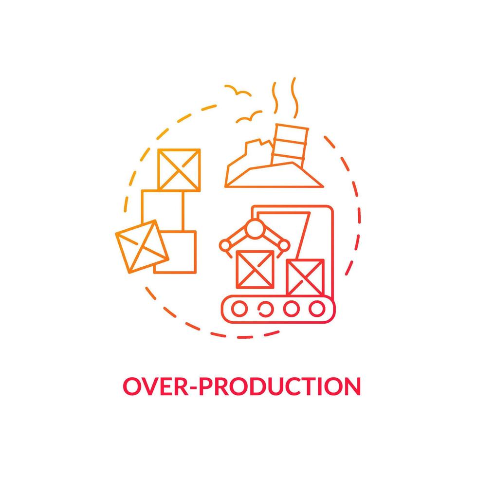 Symbol für das rote Farbverlaufskonzept der Überproduktion. exzessive Warenproduktion. Produktionsgeschäft. Art der Muda abstrakte Idee dünne Linie Illustration. isolierte Umrisszeichnung. vektor