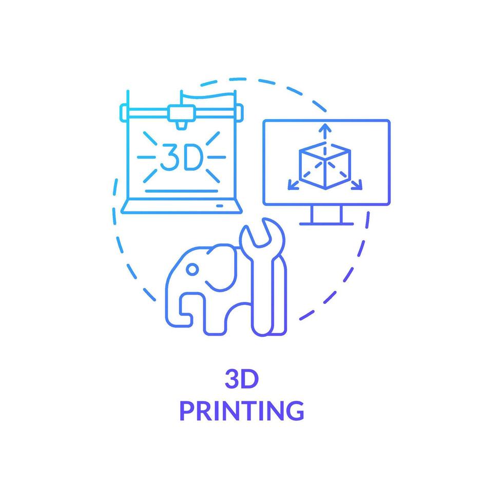 tredimensionell utskrift blå gradient koncept ikon. additiv tillverkning. affärs undersektor abstrakt idé tunn linje illustration. isolerade konturritning. vektor