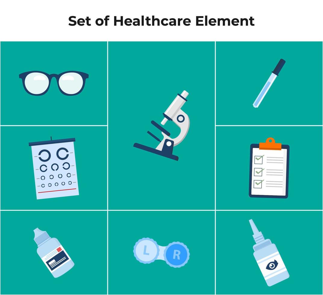 Satz medizinischer flacher Symbolvektoren. Ausrüstung für Arzt und Krankenschwester. Element für das Gesundheitswesen. Vektor eps 10