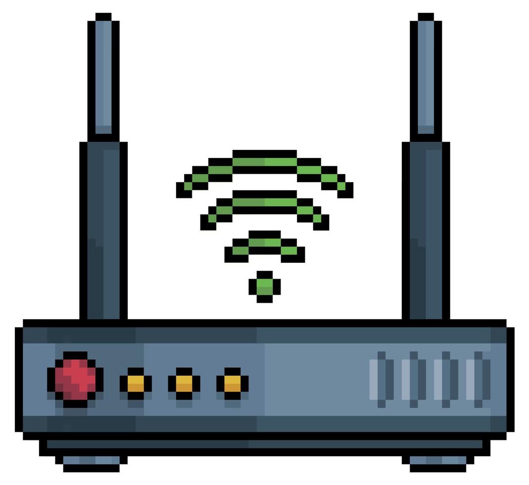Pixelkunst-Wifi-Internet-Router-Vektorsymbol für 8-Bit-Spiel auf weißem Hintergrund vektor