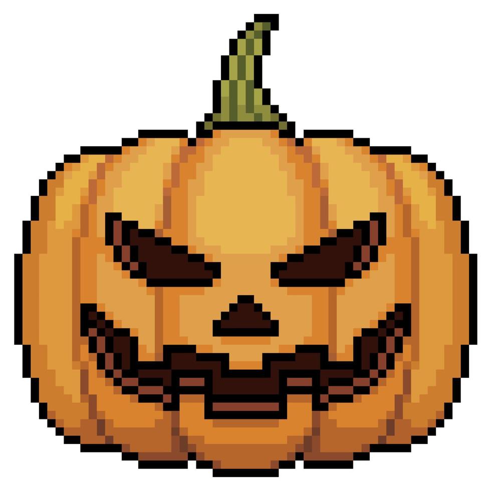 Pixelkunst-Halloween-Kürbis-Symbol für 8-Bit-Spiel auf weißem Hintergrund. vektor