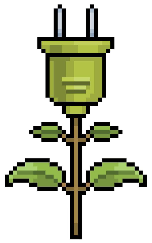 pixel art plant outlet, grön energi och ekologisk ikon för 8-bitars spel på vit bakgrund vektor