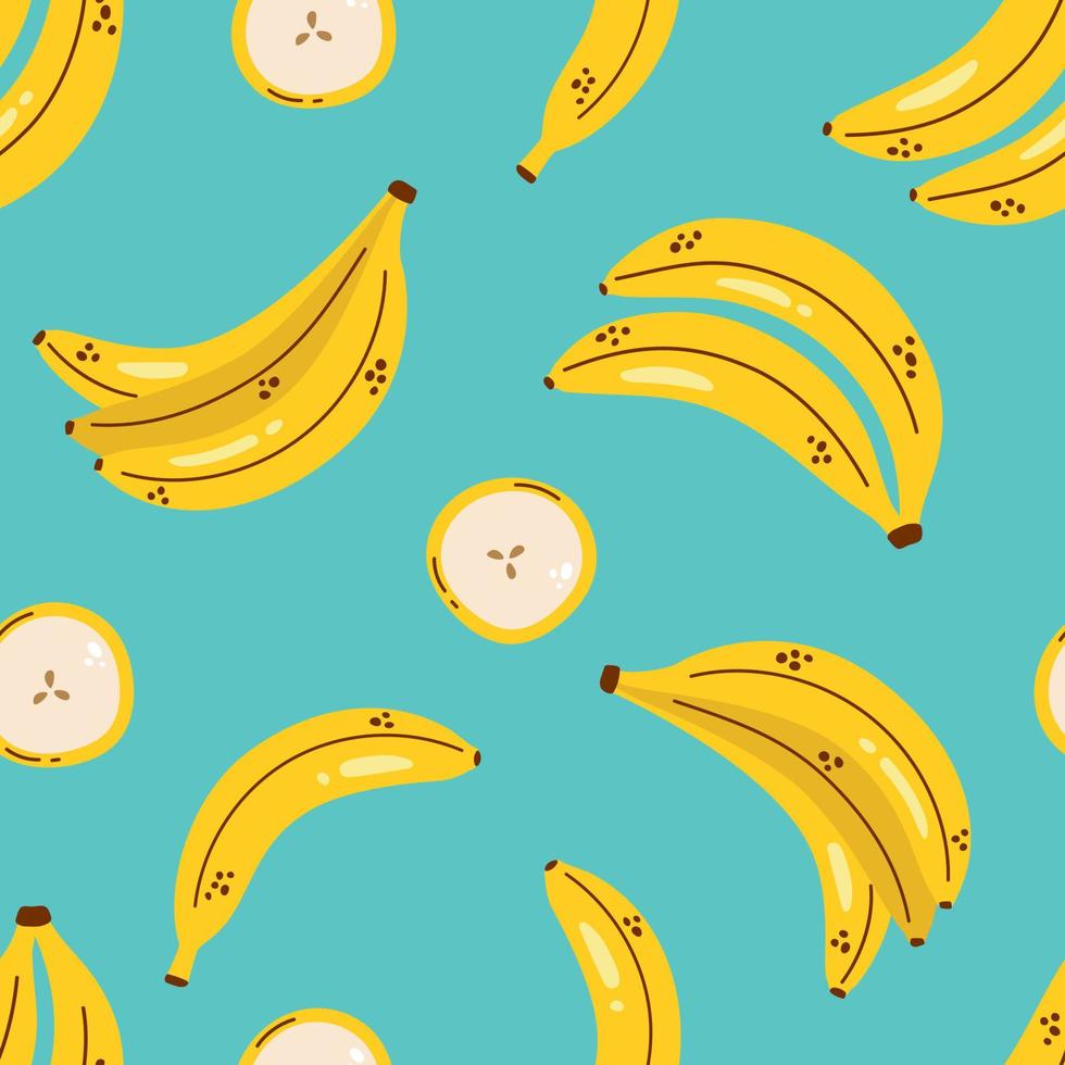 söta mönster med gula bananer på blå bakgrund. banan seamless mönster. tropisk frukt. vektor