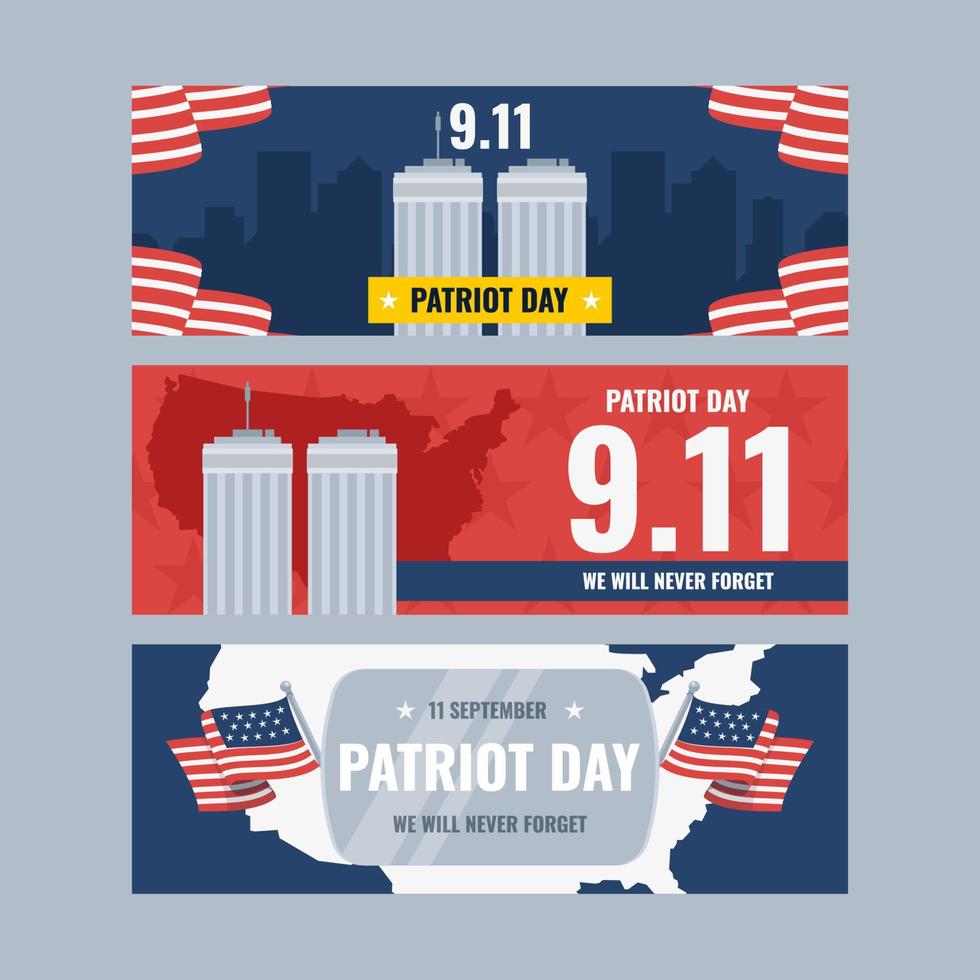 patriot day 911 banner set vektor