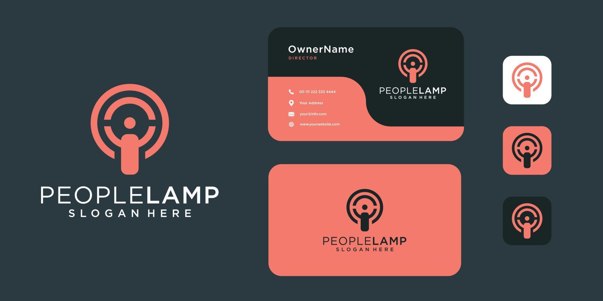 människor lamp logotyp och visitkort design inspiration vektor
