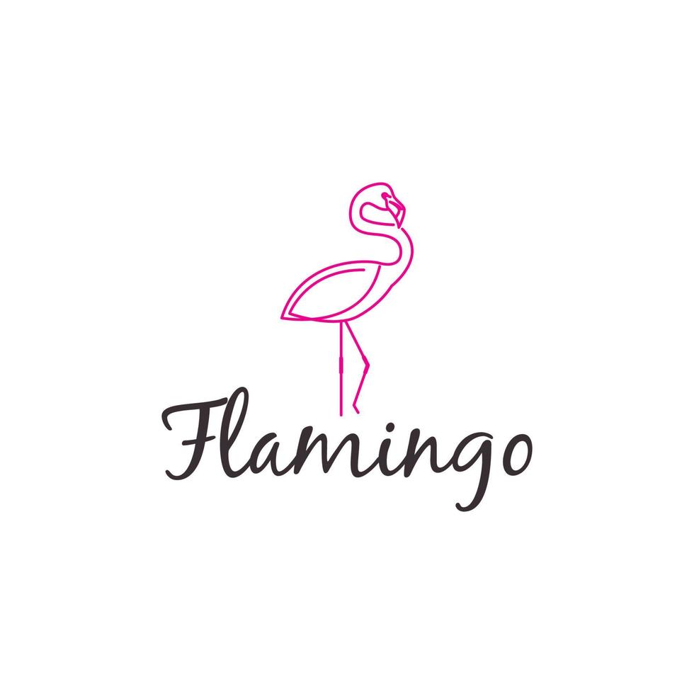 schöne flamingo vogel tierkunst logo design illustration im minimalistischen linienstil symbol vektor