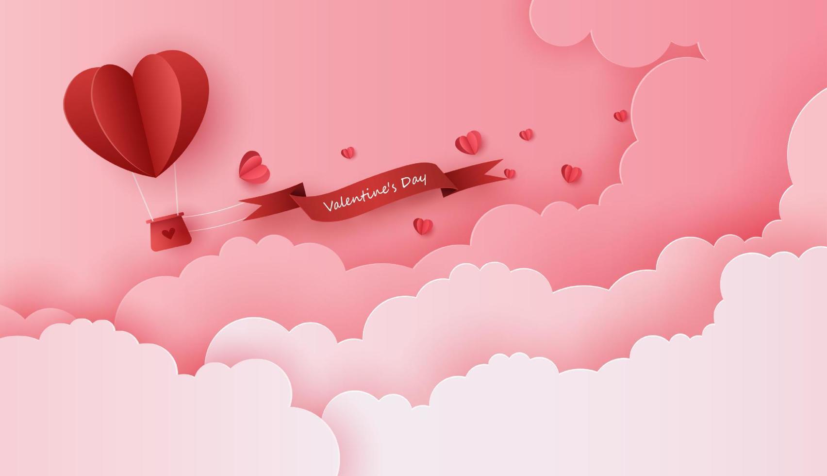 papierkunst der liebe und valentinstag mit papierherzballon und geschenkbox schweben am blauen himmel. kann für Tapeten, Einladungen, Poster, Banner verwendet werden. Vektordesign vektor