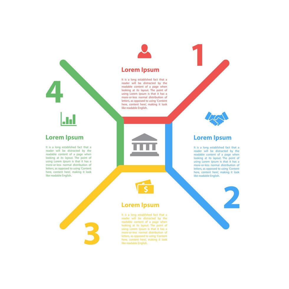 Infografik-Designvorlage mit Geschäftskonzept-Vektorillustration mit 4 Schritten oder Optionen oder Prozessen stellen Arbeitsabläufe oder Diagramme dar vektor