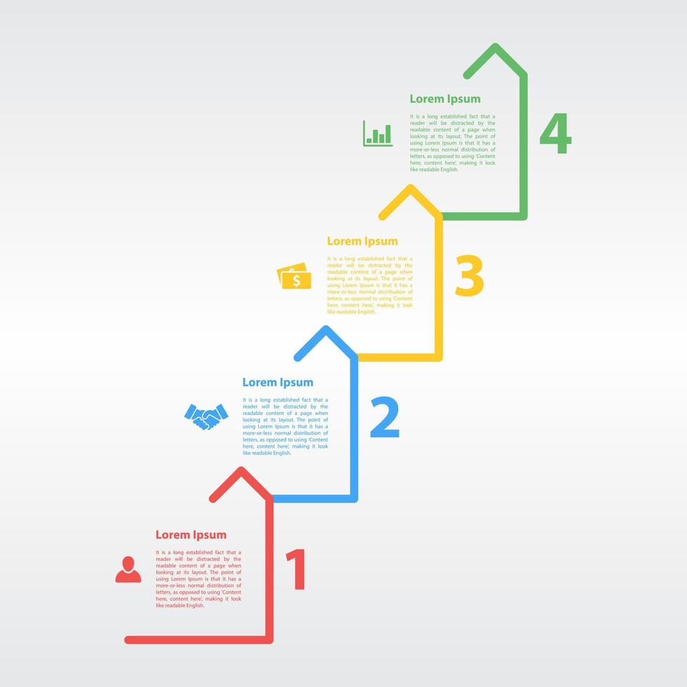 Infografik-Designvorlage mit Geschäftskonzept-Vektorillustration mit 4 Schritten oder Optionen oder Prozessen stellen Arbeitsabläufe oder Diagramme dar vektor