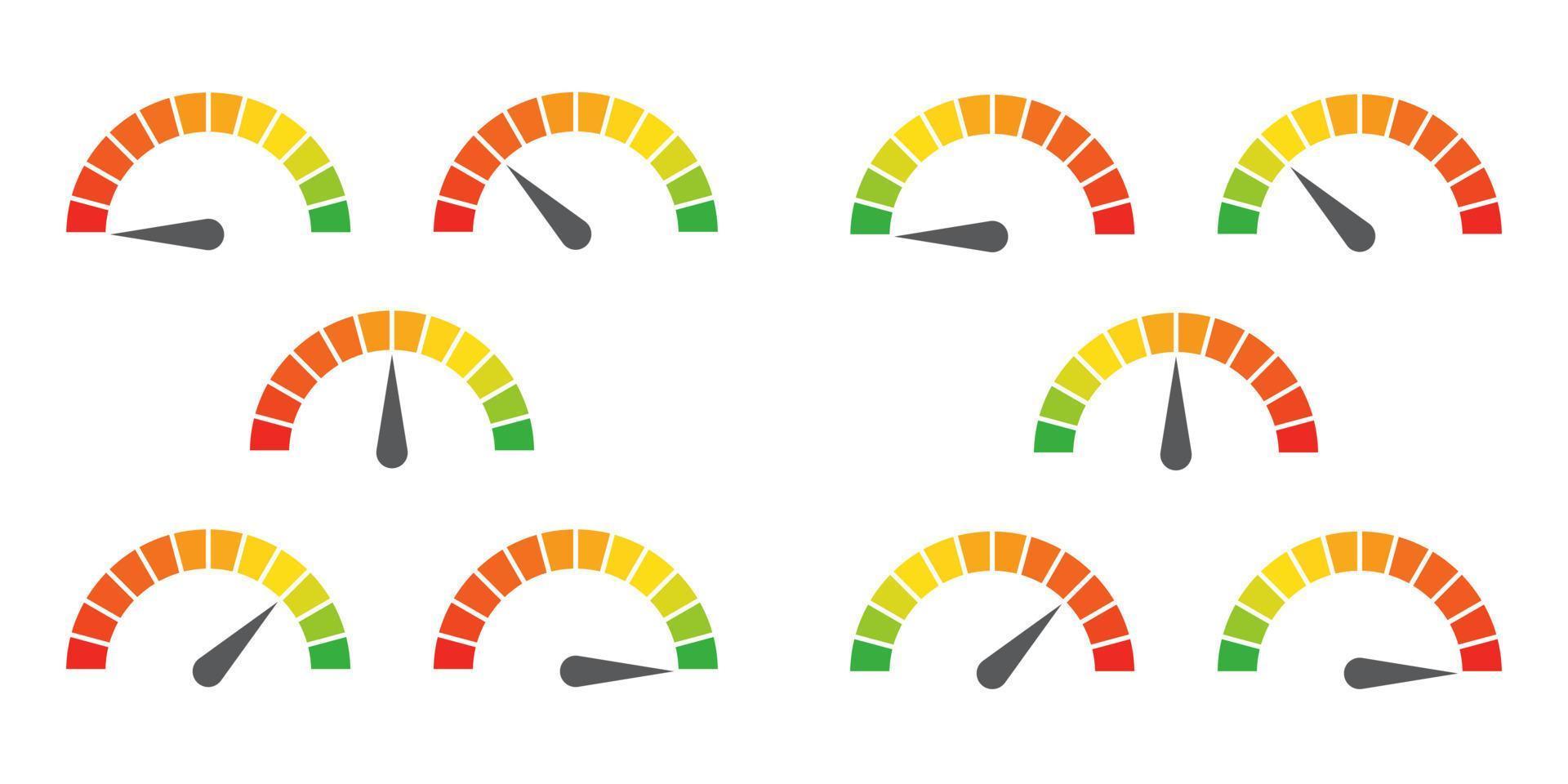 meter tecken infographic mätare element från rött till grönt och grönt till rött vektorillustration vektor