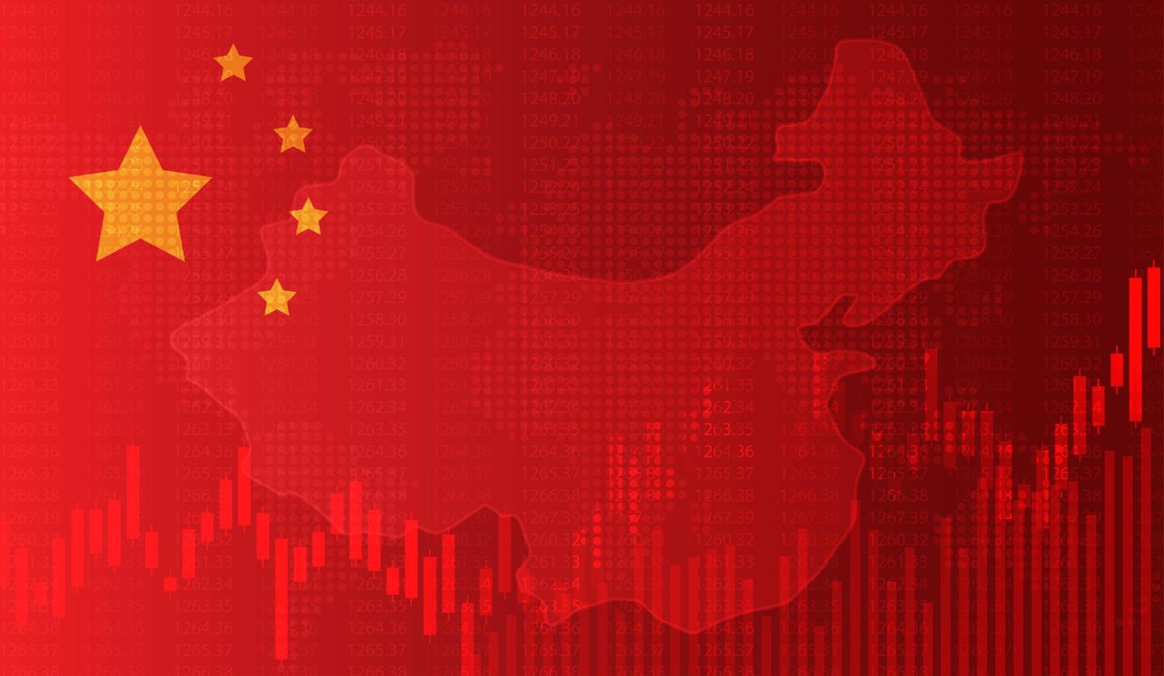 Wachsendes Diagramm vor dem Hintergrund der China-Flagge Candlestick-Diagramm Börsenbörse und Diagrammdiagramm Geschäftsfinanzierung Geldanlage auf Anzeigetafel. Vektordesign vektor