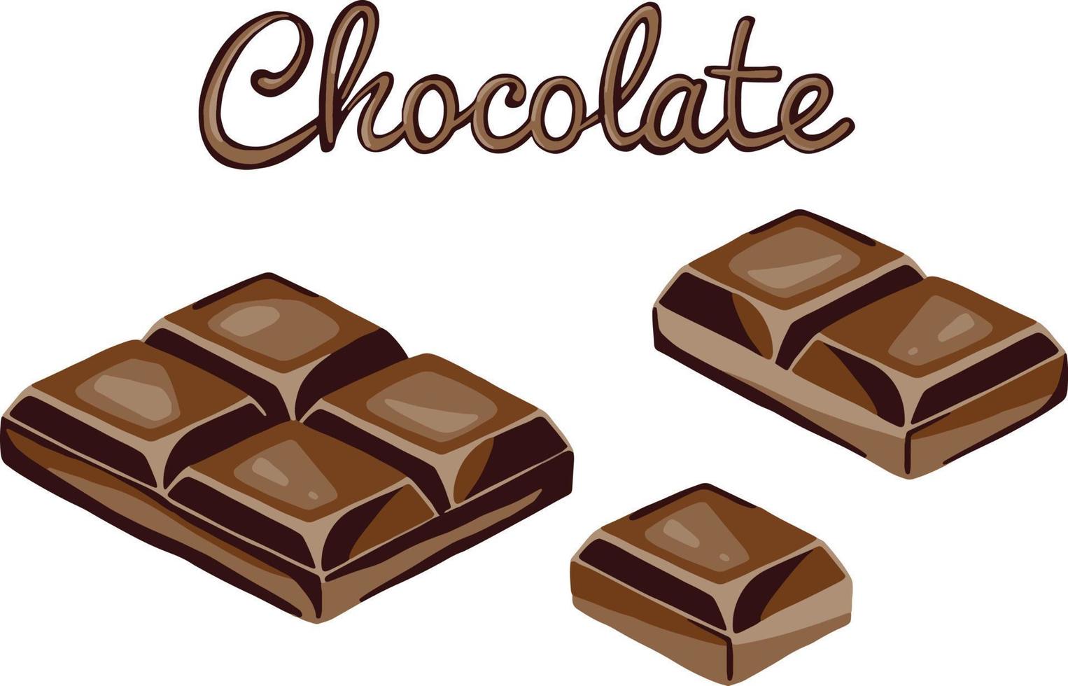 realistisk illustration, uppsättning trasiga chokladkakor på vit bakgrund. vektor