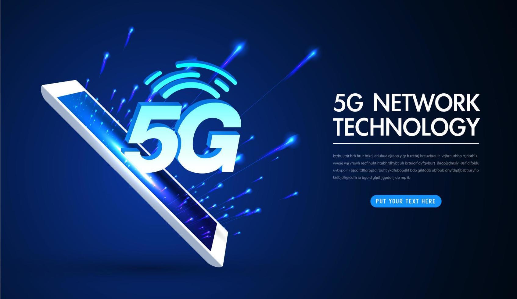 5g-Netzwerk-Wireless-Technologie-Vektor-Illustration. mobiles Highspeed-Internet der nächsten Generation. mit modernen digitalen Geräten. Designvorlage für Webseiten. vektor