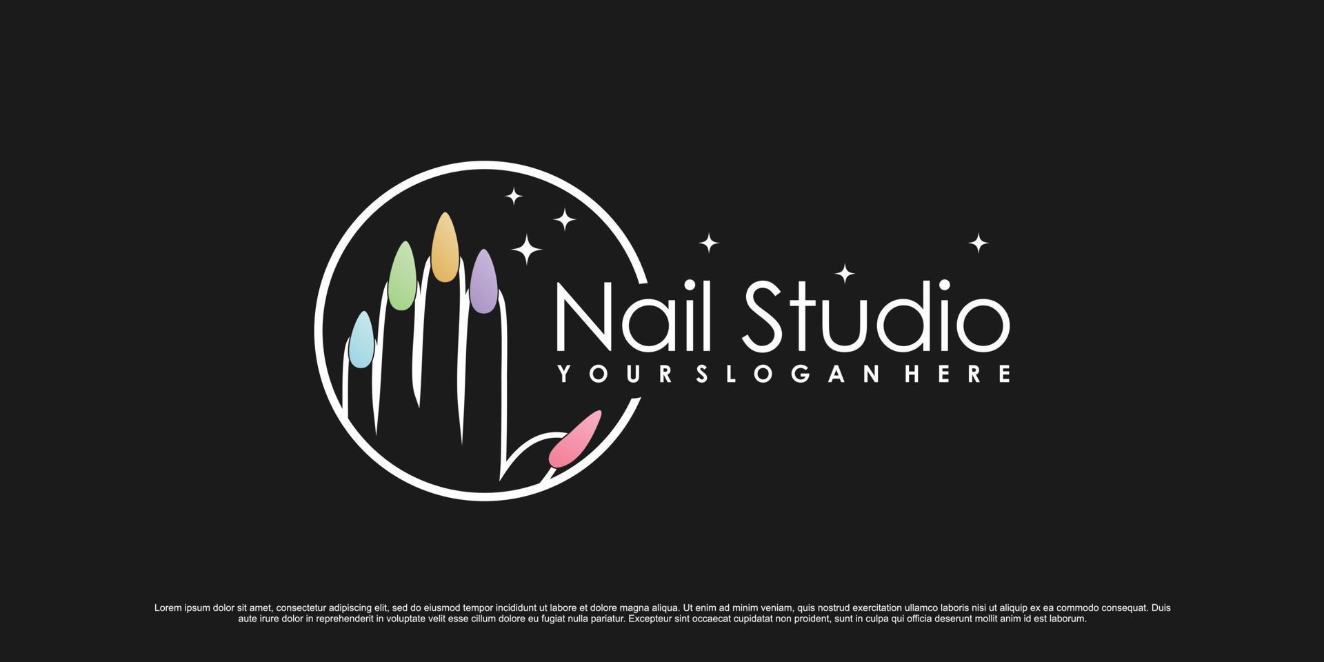 nail studio logo design illustration för nagel skönhetssalong med unikt koncept premium vektor