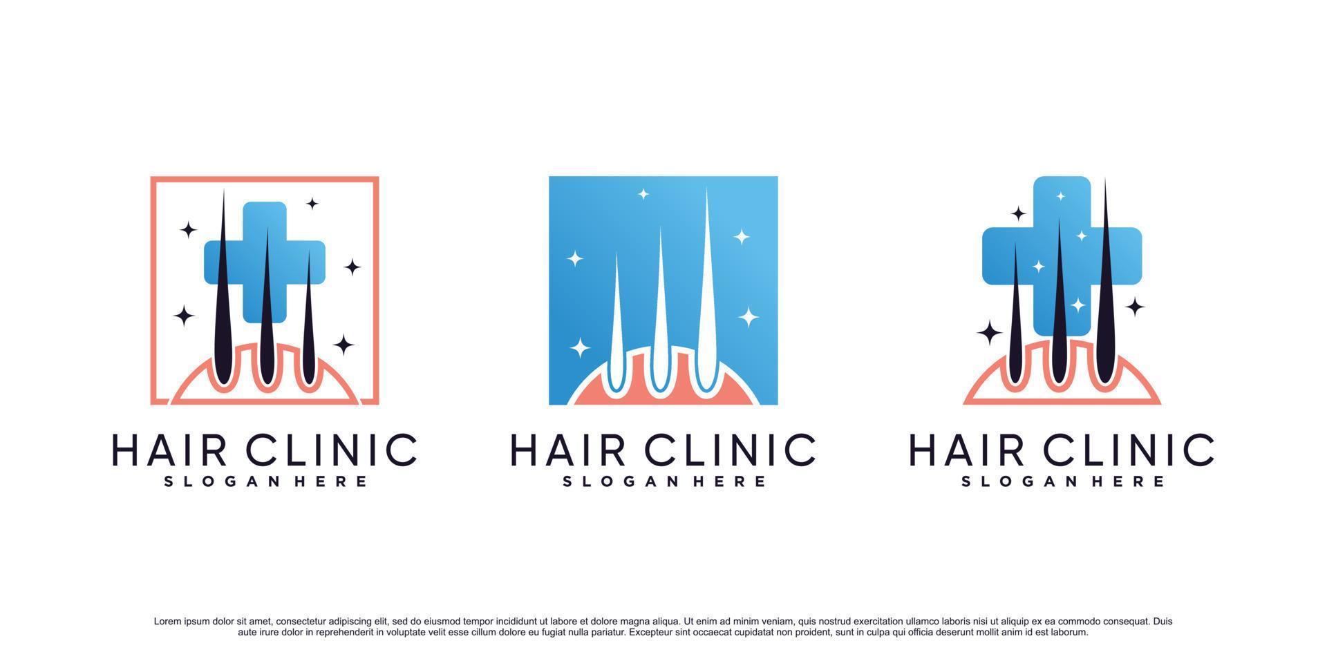 satz der haarklinik dermatologie symbol logo design illustration mit kreativem element premium vektor