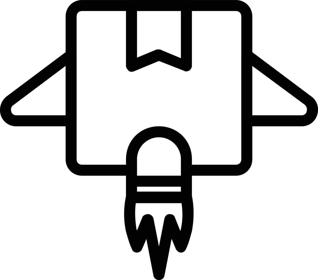 Zeichne ein Kartonpaket mit Flügeln und einer Raketenturbine, um die blitzschnelle Lieferung eines Pakets oder einer Rakete zu symbolisieren. vektor