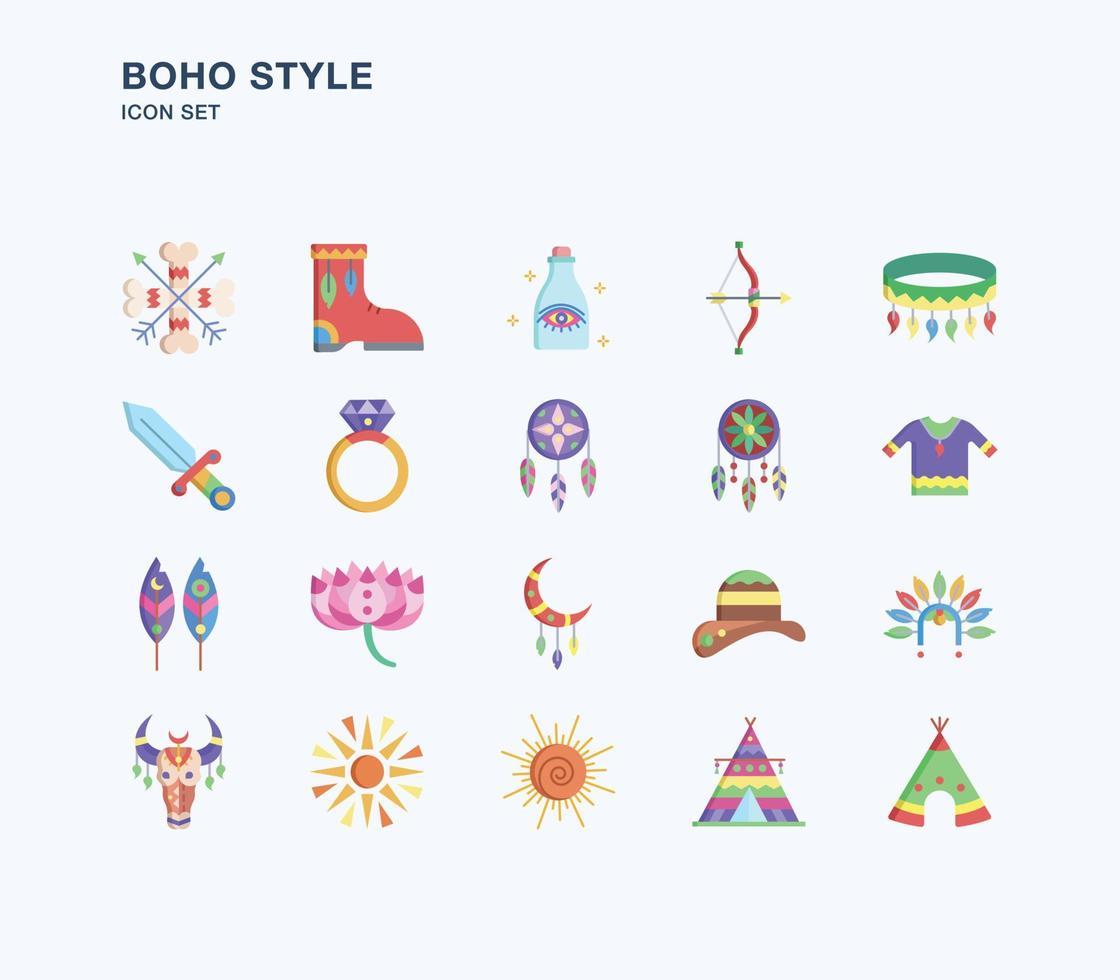 boho och tribal stil platt ikonuppsättning vektor