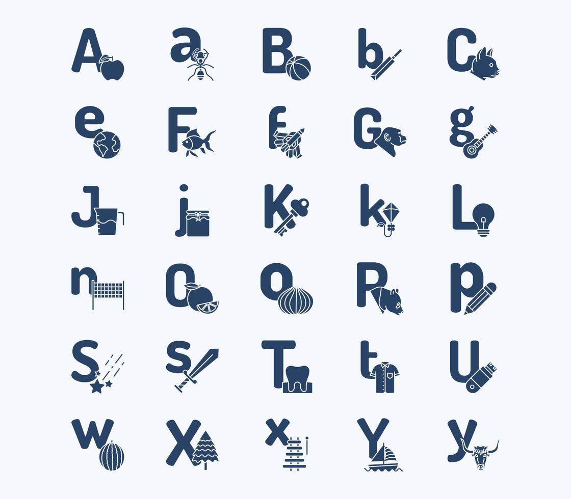 Alphabet Buchstaben solide Symbolsatz vektor