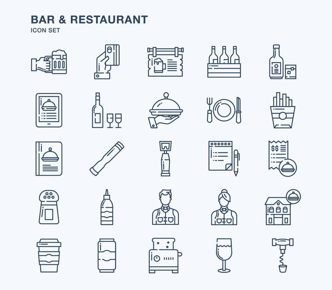 Symbolsatz für Bar- und Restaurantumrisse vektor