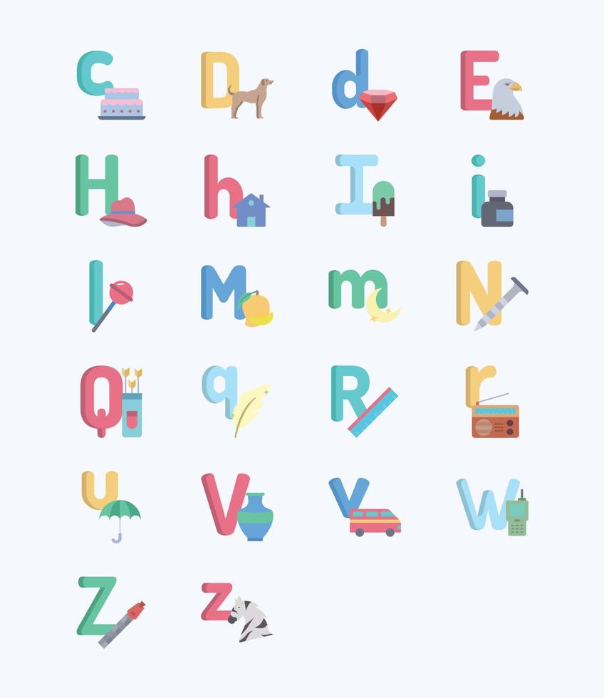 Alphabet Buchstaben flach Symbolsatz vektor