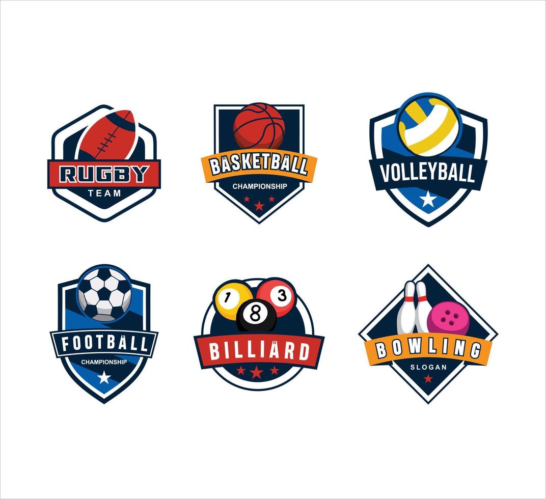 uppsättning sport logotyp baseball basket fotboll bowling biljard och rugby badge etikett emblem vektor