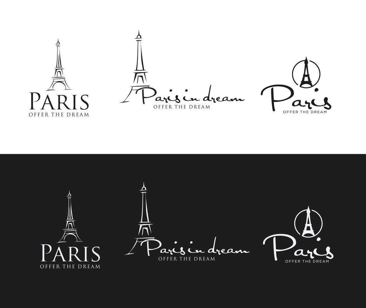 Eiffelturm-Logo-Design-Vorlage Paris mit einem weißen und schwarzen Hintergrund vektor