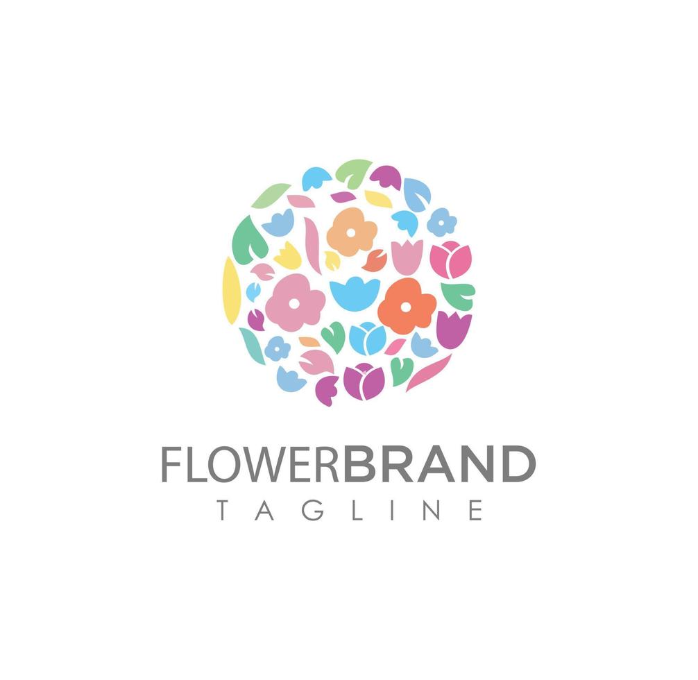 olika blommor med löv logotyp för florist dekoration badge emblem vektor